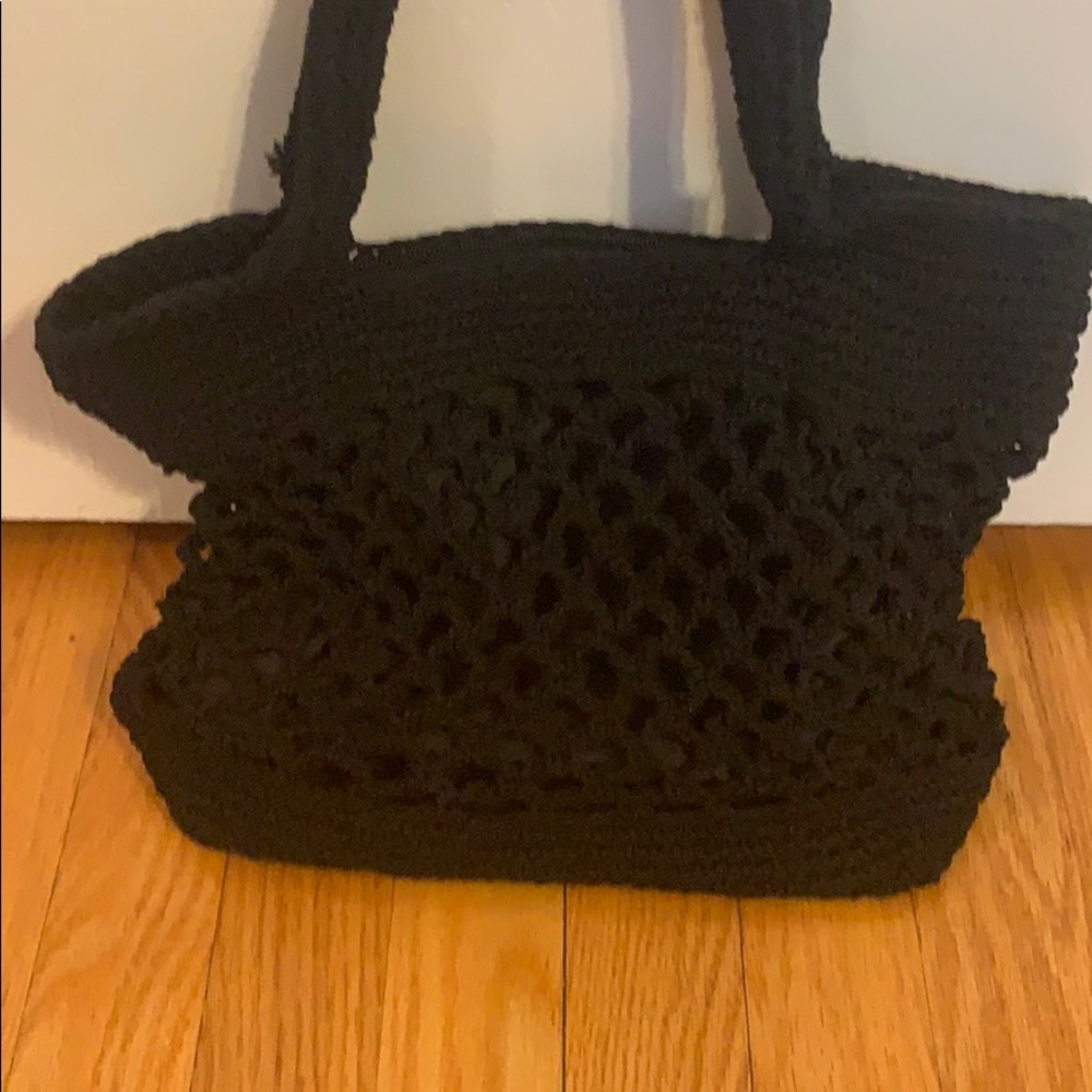 Black crocheted small shoulder purse